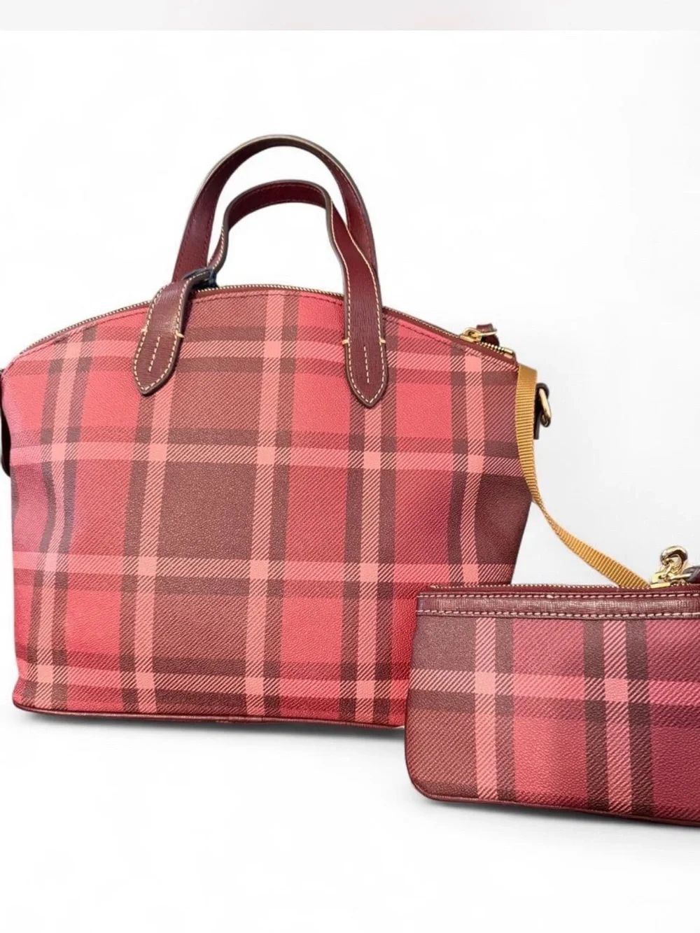 NWT Dooney & Bourke Red Plaid Satchel with Matching Wristlet
